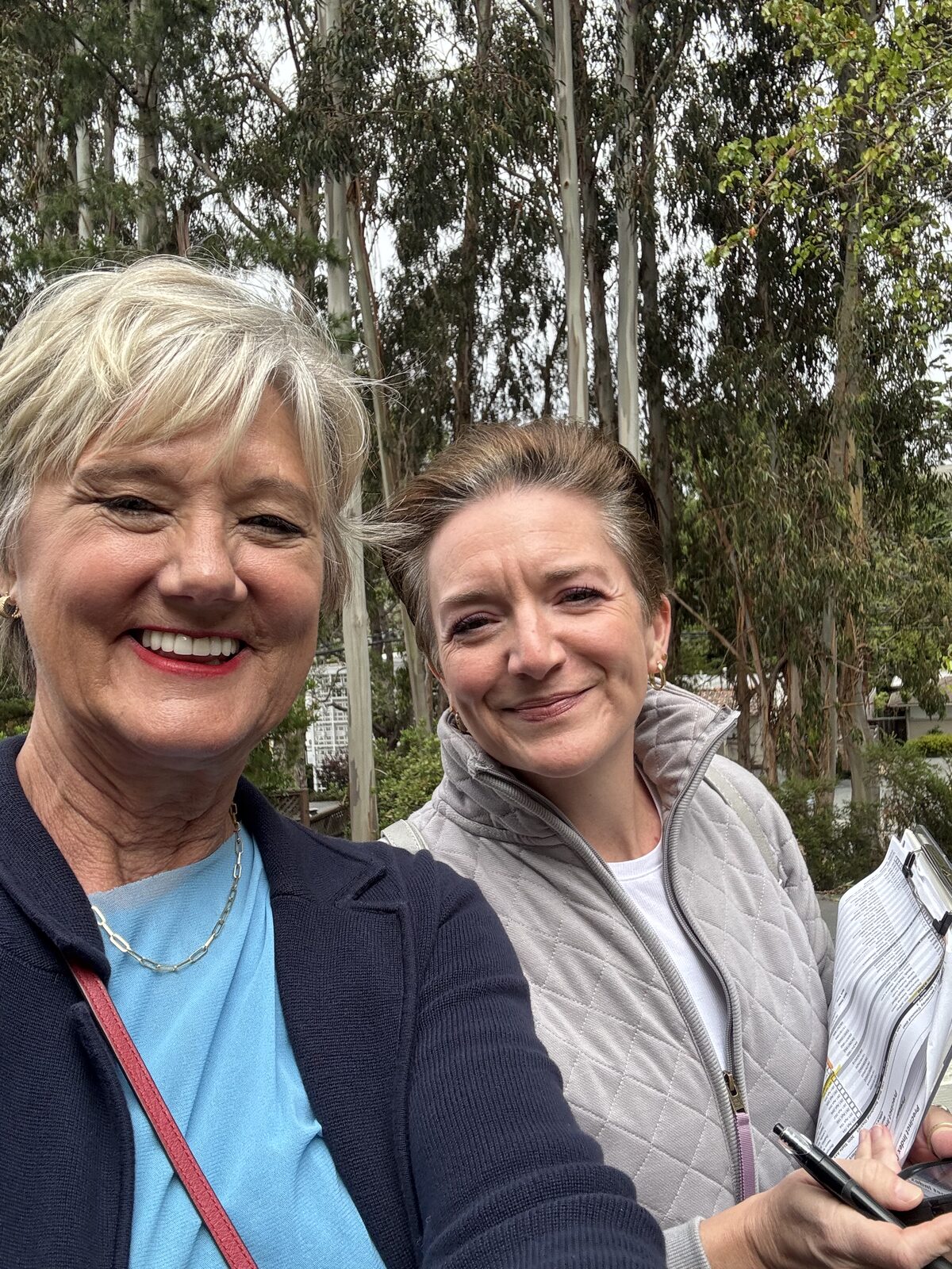 Out canvassing with a volunteer on a District 2 walk.