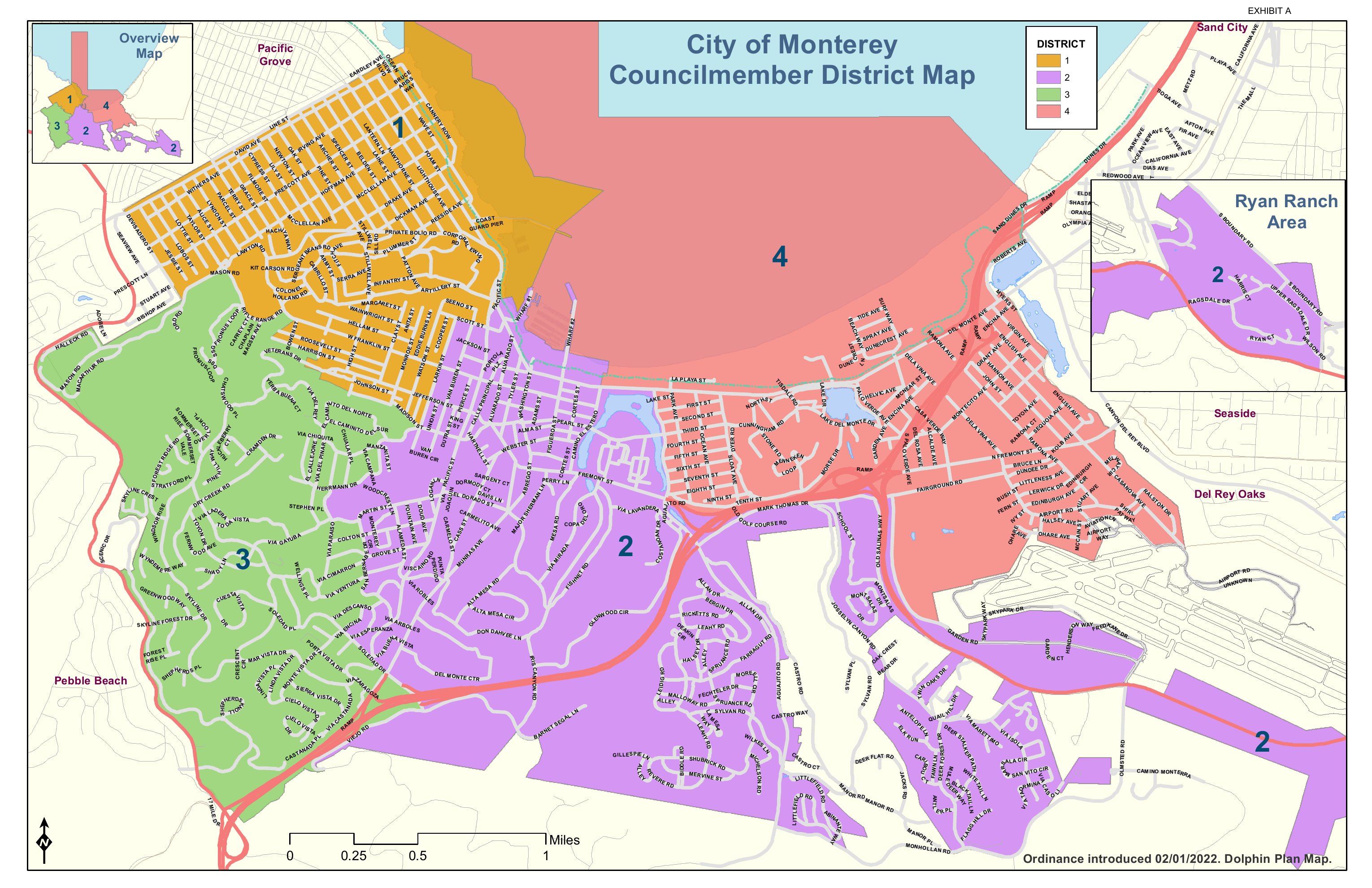 Official City of Monterey Councilmember District Map showing District 2 in purple